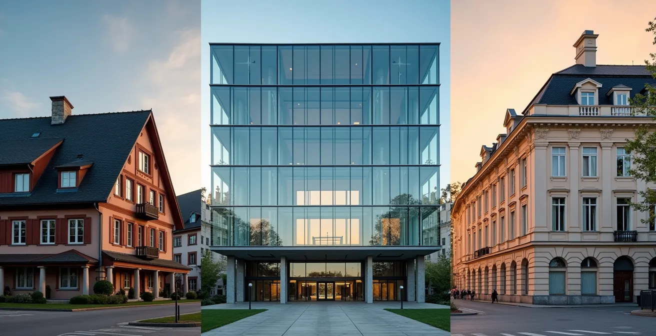 Vue architecturale d'un campus d'école hôtelière avec espaces pratiques