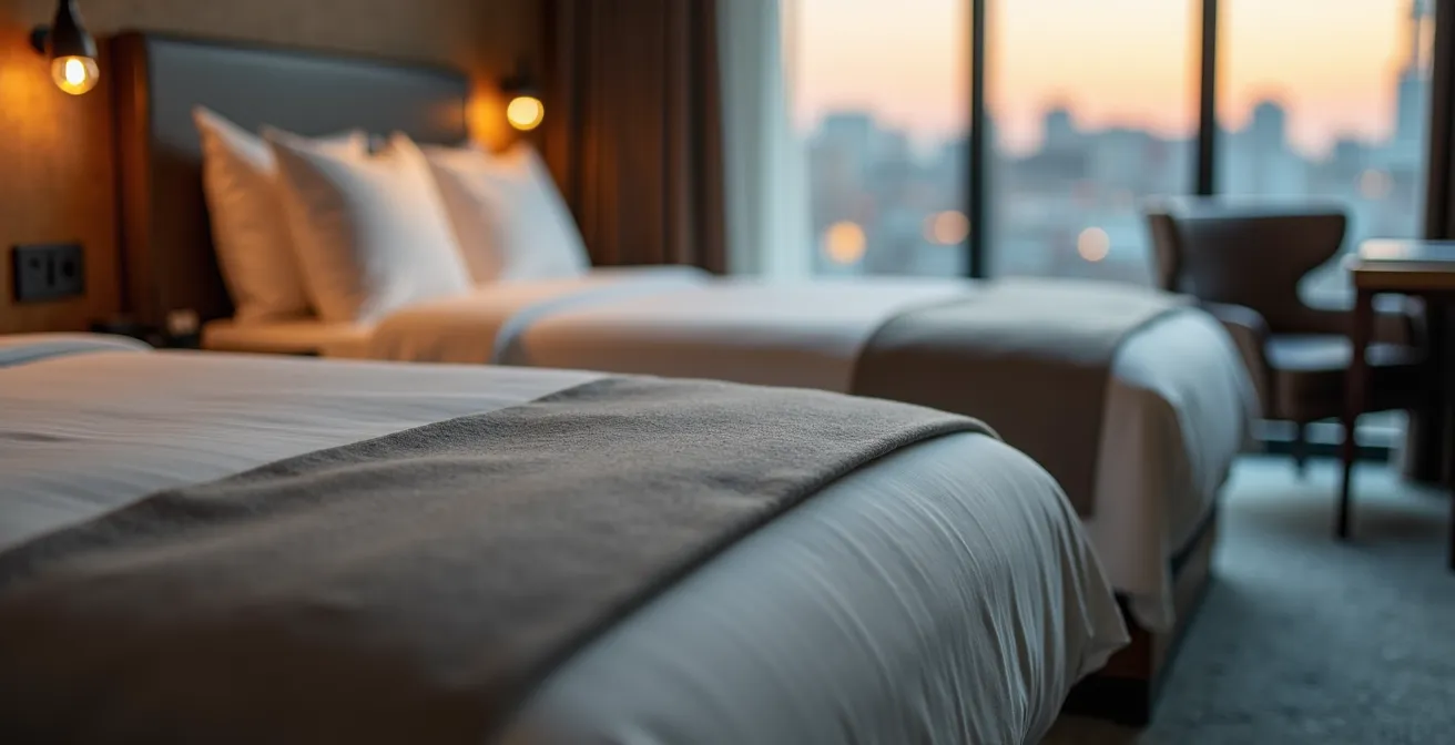 Chambre d'hôtel avec aménagement hybride pour voyageurs d'affaires et loisirs