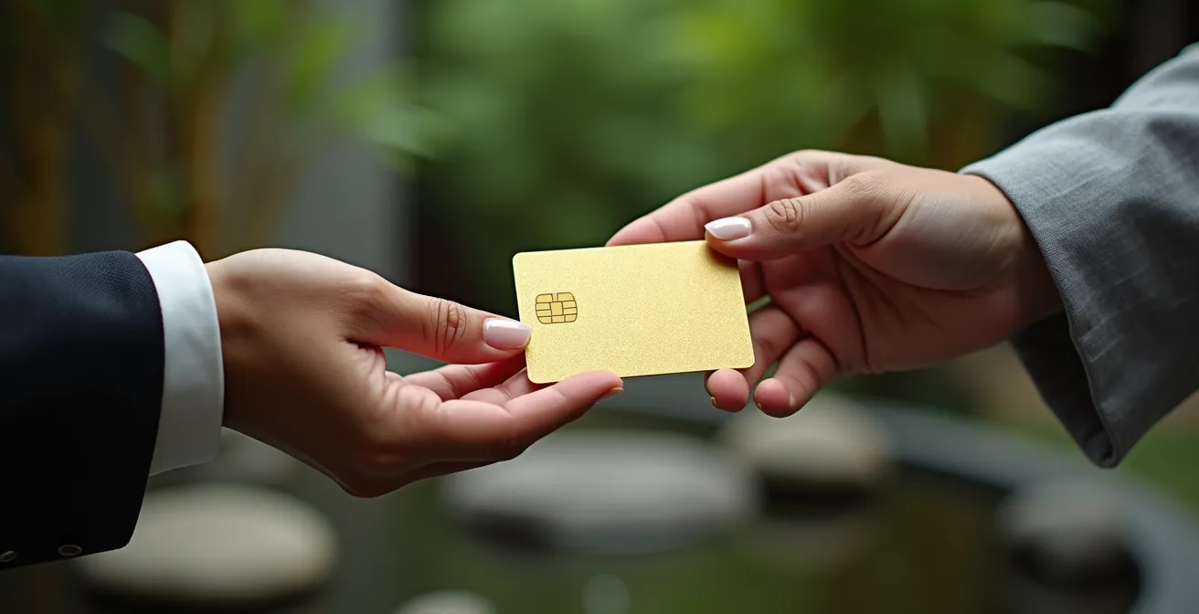 Échange respectueux entre un professionnel du tourisme et des clients japonais dans un environnement luxueux