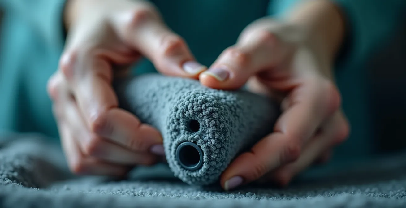 Détail macro des mains utilisant un équipement ergonomique de nettoyage