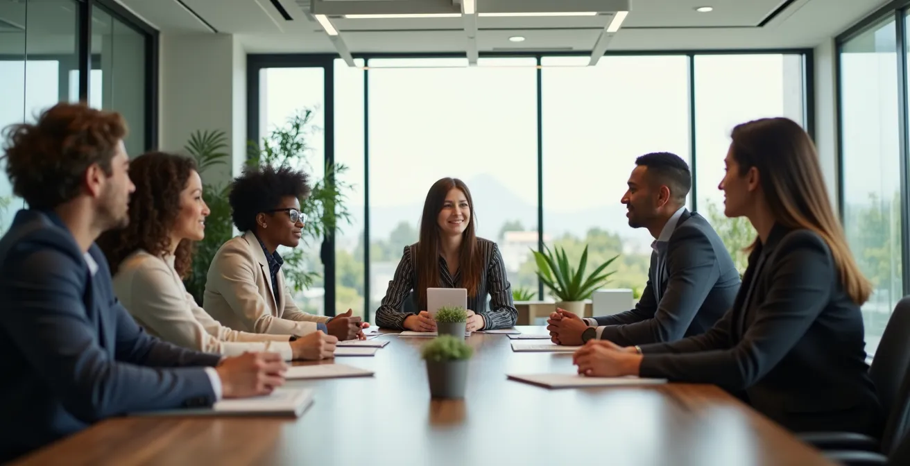 Équipe multigénérationnelle en réunion collaborative dans un espace de travail moderne