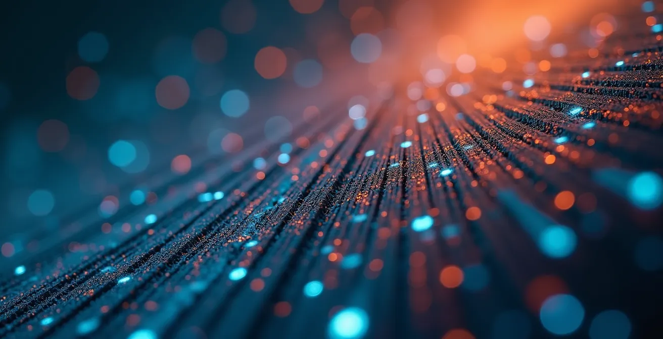 Vue macro d'une interface de données client floue avec effet de profondeur de champ