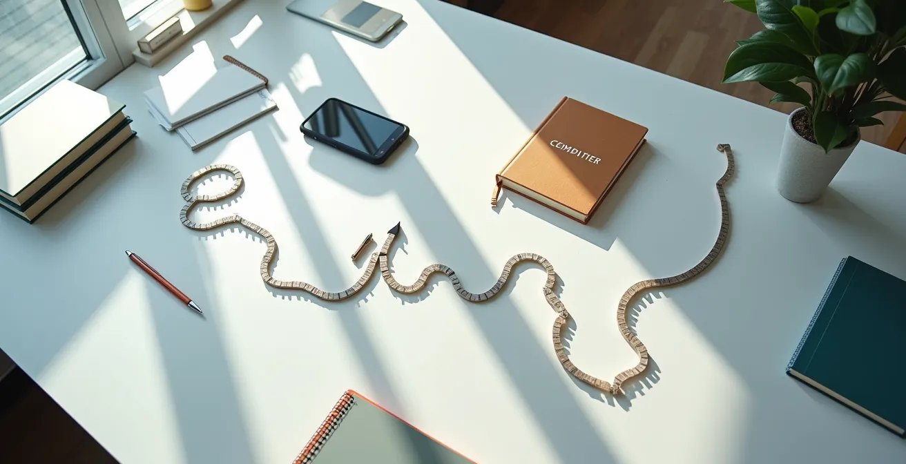 Trajectoire professionnelle représentée par des éléments visuels abstraits suggérant l'évolution et l'enrichissement