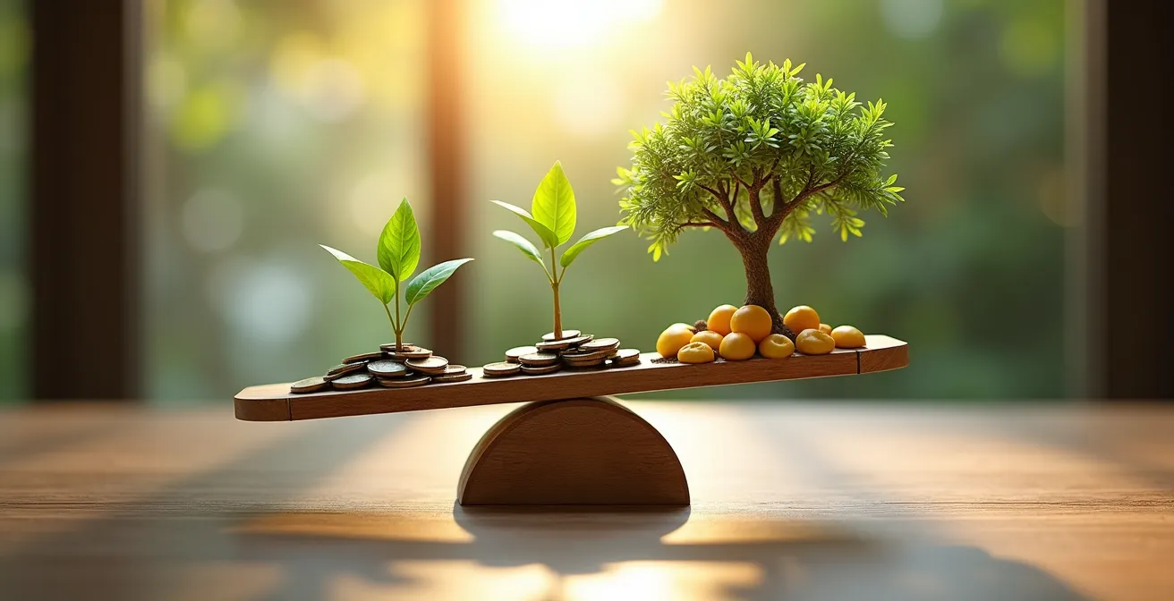 Graphique conceptuel montrant la progression financière d'un investissement écologique dans le temps