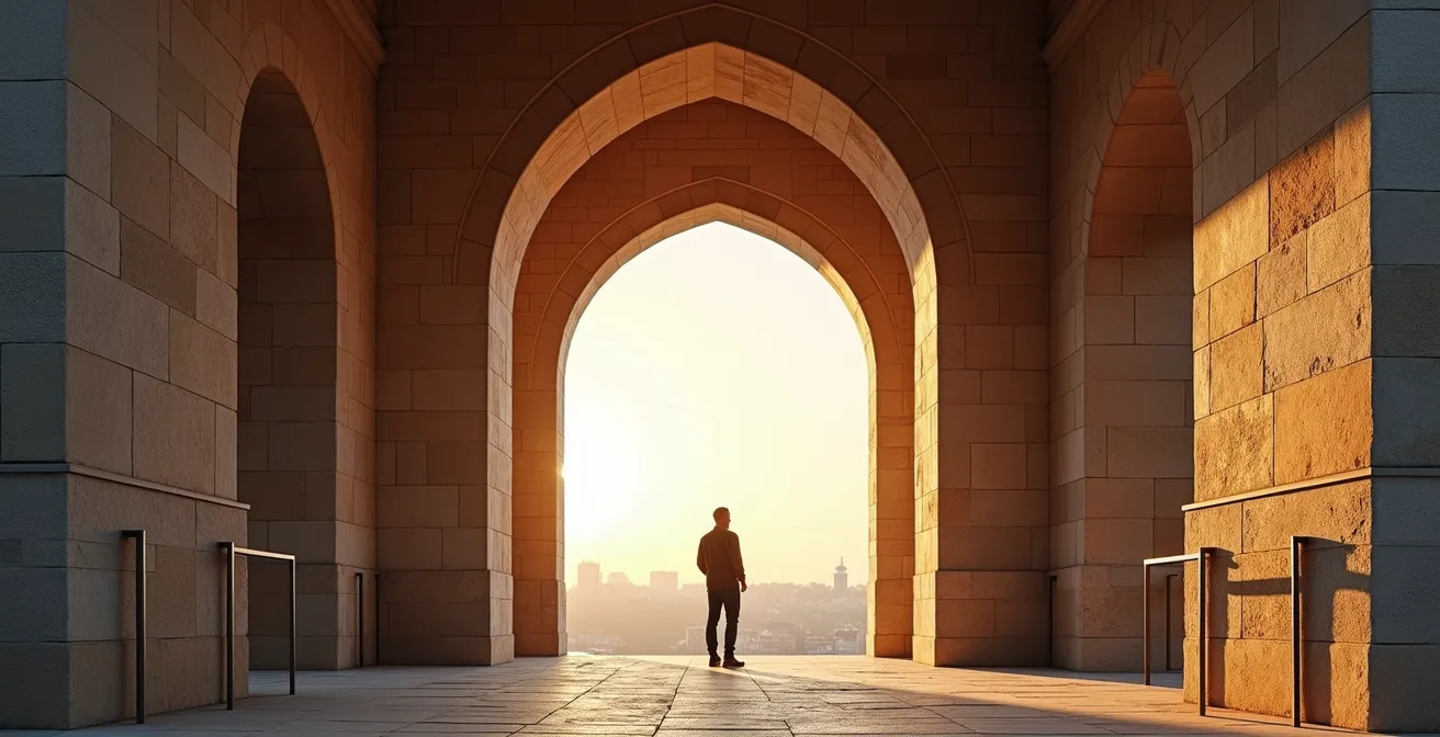 Monument historique préservé avec aménagements discrets pour les visiteurs